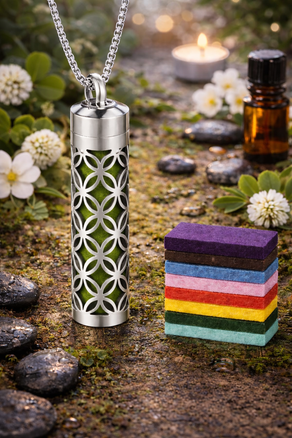 Collier Diffuseur Parfum 12H – 8 Couleurs Mood Changeant | Bijou Inox Élégant