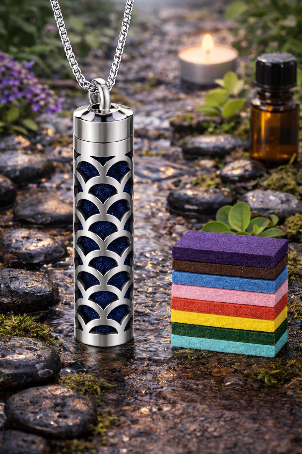 Collier Diffuseur Parfum 12H – 8 Couleurs Mood Changeant | Bijou Inox Élégant